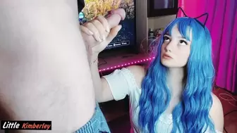 Prone Bone Fuck and Cream Pie for Fine Teeny with Blue Hair