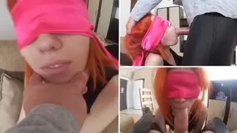 A blindfold bj & fuck with a submissive red-head chick