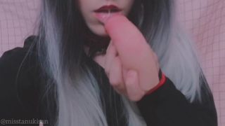 Point Of View Your goth classmate licks your little dong like lollipop amatuer bitch oral sex spunk mouth swallow