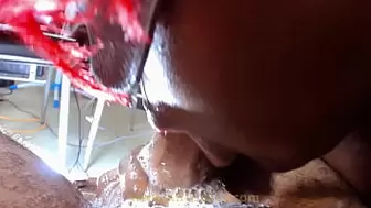 African huge dick swallowing lips giving naughty wet oral sex