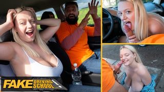 Fake Driving School - Humongous natural boobies blonde hard core sex and cums on after near miss with Fake Taxi