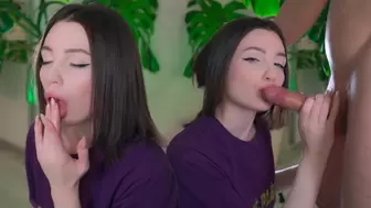 This skank likes to get sperm in her mouth. Slobbery oral sex.