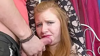 Enormous Sleazy Redhead Chick Gets Meaty White Penis Down Her Throat