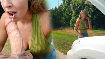 Sweet Slut Mounts, Blows And Sucks A Strangers Jizz On The Side Of The Highway