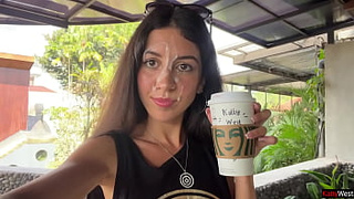 Crazy CUMWALK in STARBUCKS - Bj in Public Toilet, Drinking coffee with Cum