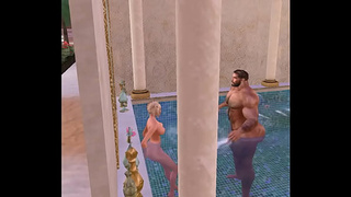 big,handsome football hunk gets bj in pool