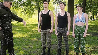 Sexy Russian Soldier Kiara Gold Slammed Airtight in Barracks Foursome GP1993