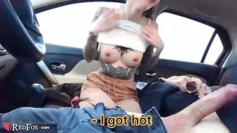 Hot Student Deep Sucking Dick Boyfriend in the Car - Cum in Mouth