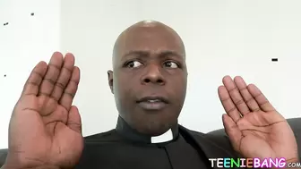 Amateur babe seduces black priest on couch until he cums