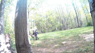 Two sluts playing in the public woods
