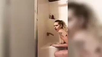 Hoffmuffin sucking dildo in shower at home cock slut